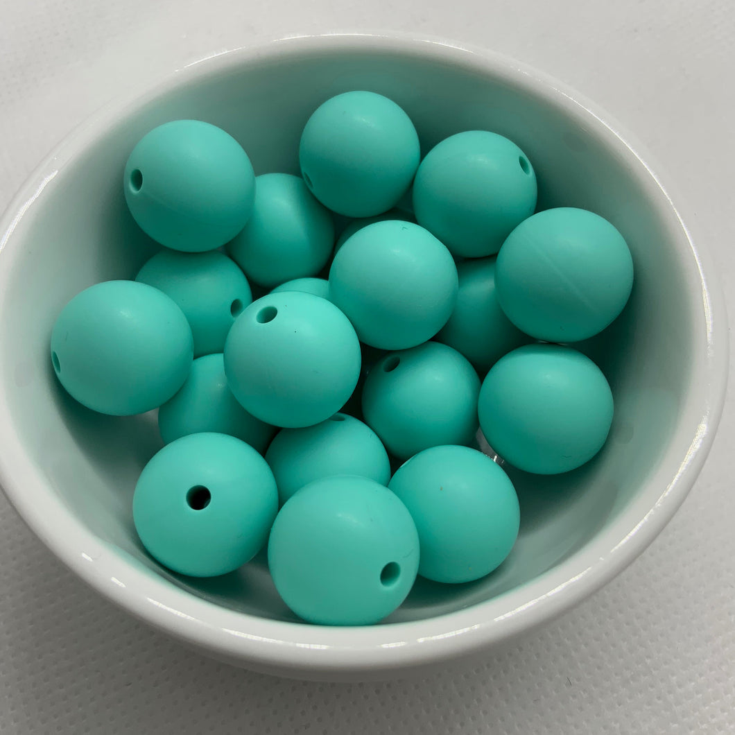 Mint 15mm Round Silicone Beads