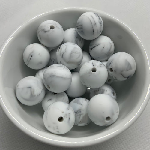 Marble 15mm Round Silicone Beads