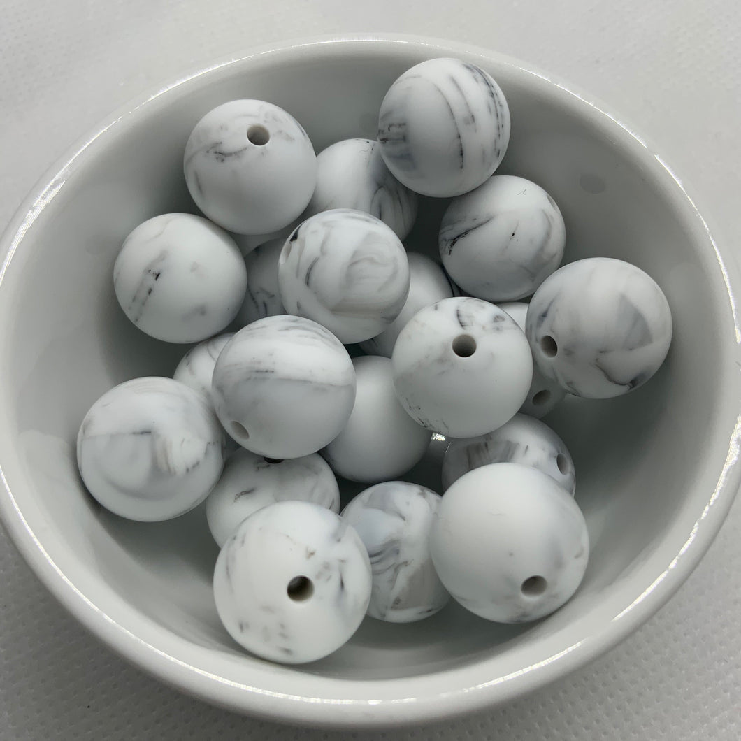 Marble 15mm Round Silicone Beads