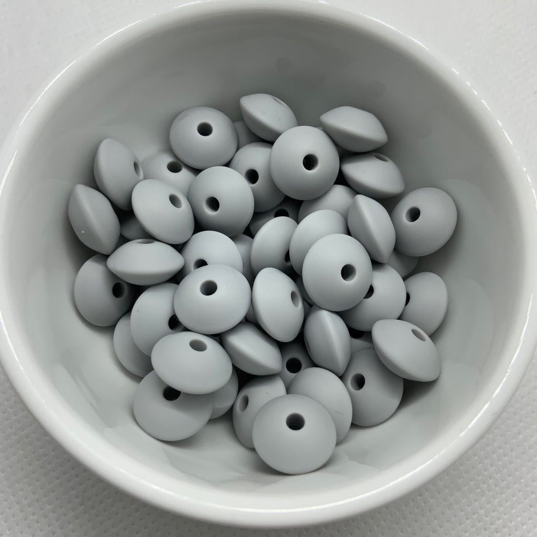 Light Grey 12mm Lentil Silicon Beads