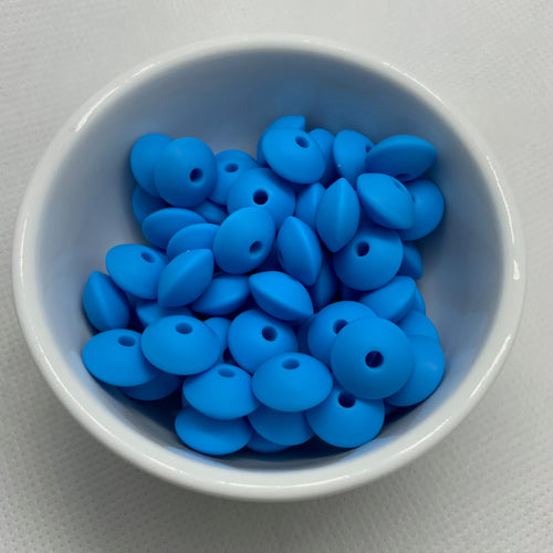 Deep Sky Blue 12mm Lentil Silicone Beads