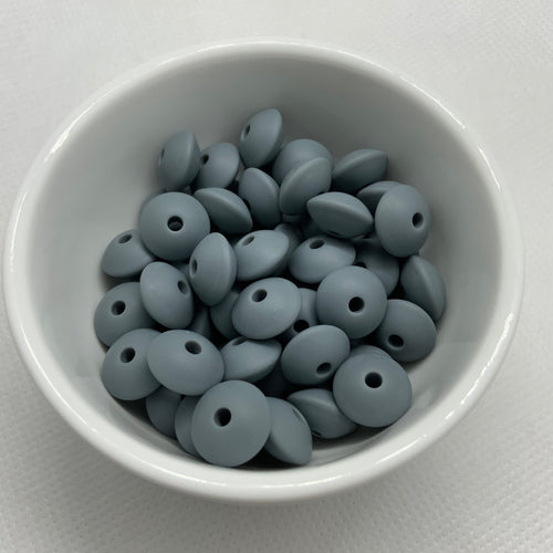 Dark Gray 12mm Lentil Silicone Beads