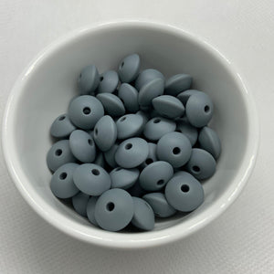 Dark Gray 12mm Lentil Silicone Beads