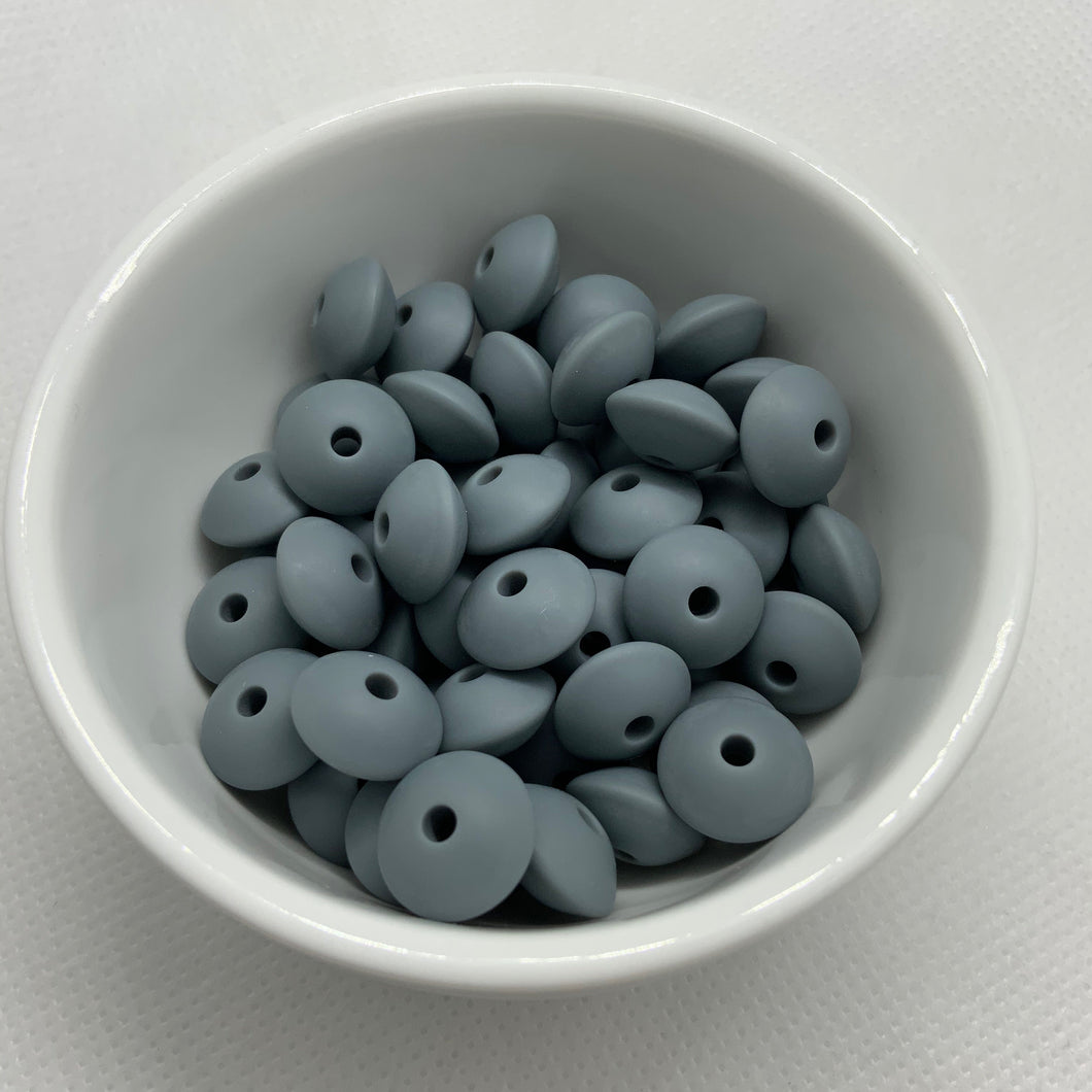 Dark Gray 12mm Lentil Silicone Beads