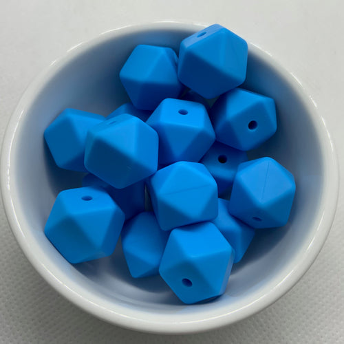 Deep Sky Blue 14mm Hexagon Silicone Beads